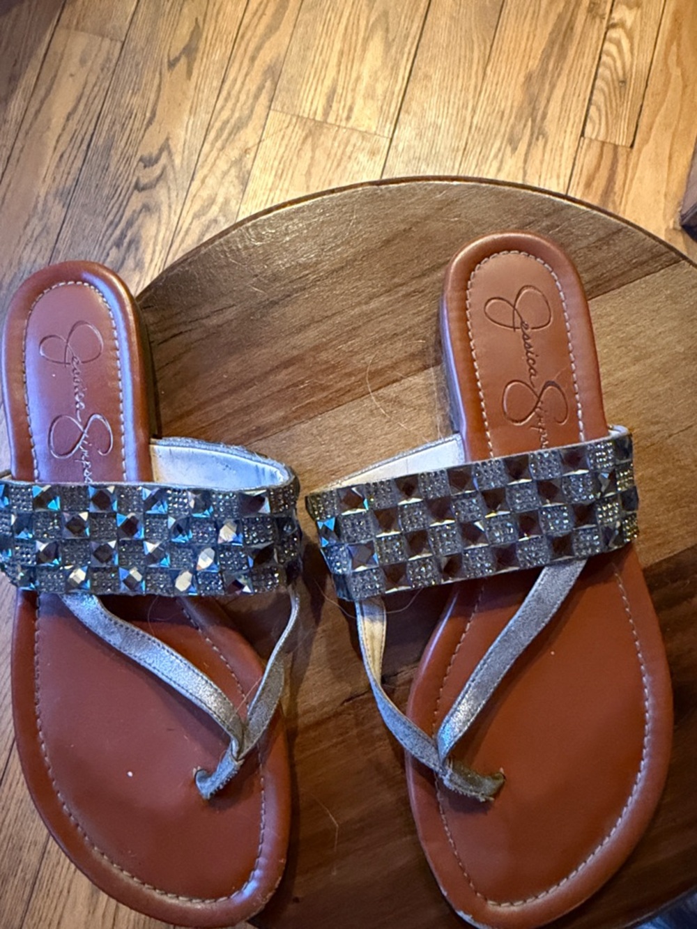 Jessica Simpson Silver Embellished Slide Sandals